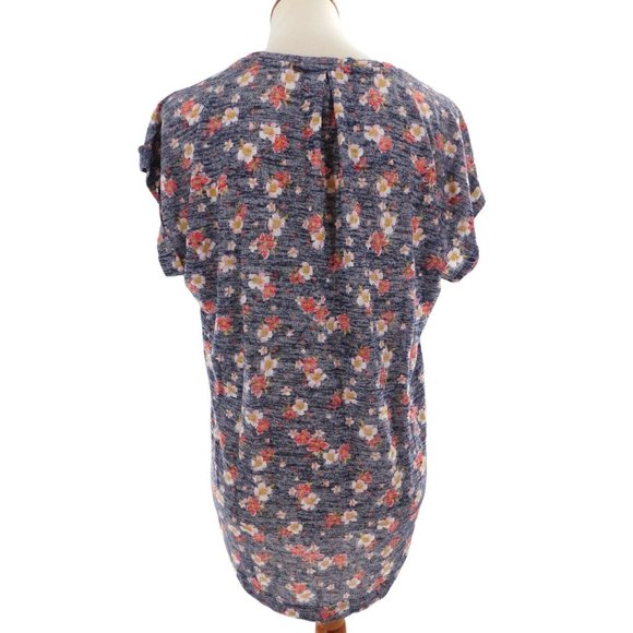 B Collection by Bobeau Women's Large Shirt Navy Blue Floral Short Sleeve V-Neck - Picture 3 of 4